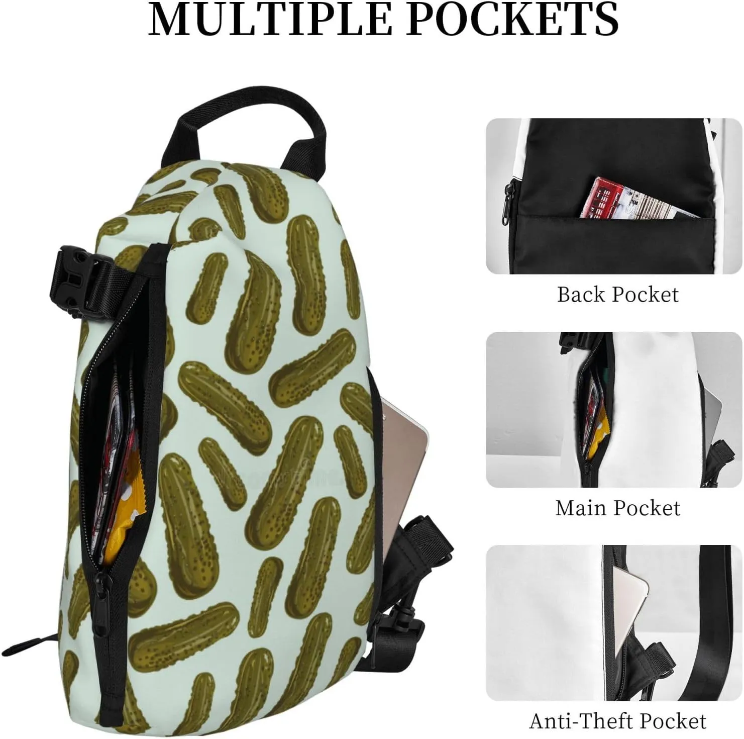 Pickled Cucumbers Sling Bag For Women Casual Crossbody Backpack Shoulder Bag Chest Bag Daypack For Hiking Sports