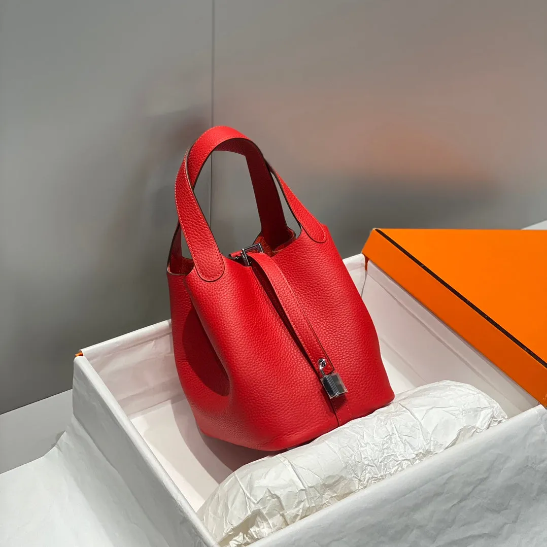 picotin lock red togo leather silver hardware