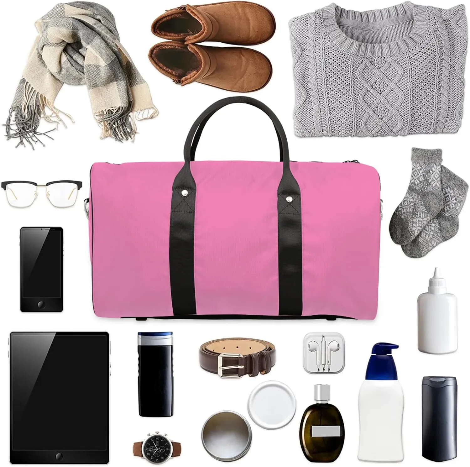 Pink Travel Duffle Bag, Weekender Bags for Women Men, Carry on Overnight Bag Waterproof Gym Bags, Hospital Bag for Labor and Delivery