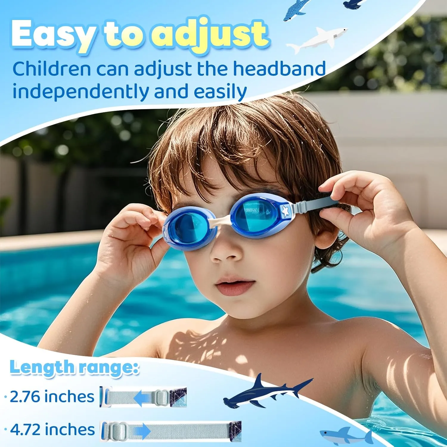 Pixel Panda 2 Pack Kids Swim Goggles with Fabric Strap for 3-15 Anti-Fog Anti-UV, No Leak No Hair Pulling Swimming Goggles