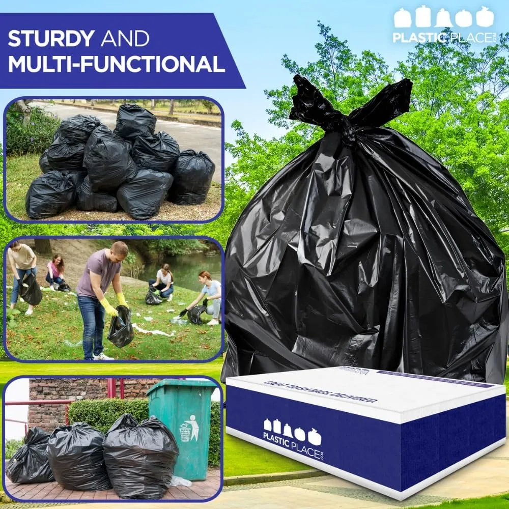 Plasticplace 55-60 Gallon Trash Bags, 1.0 Mil, Black Heavy Duty Garbage Can Liners, 38” x 58”, 100 Count (Pack of 1)