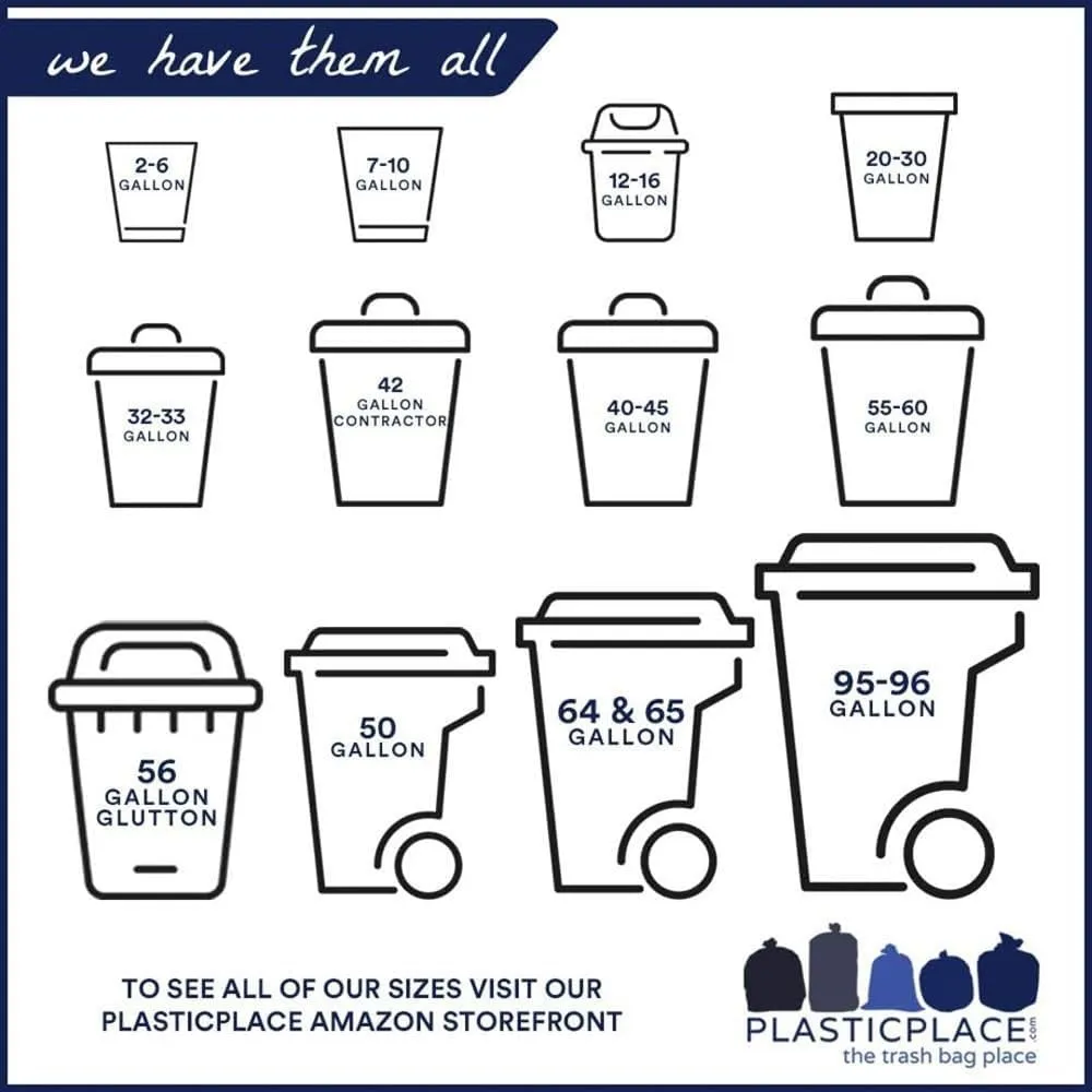 Plasticplace 55-60 Gallon Trash Bags, 1.0 Mil, Black Heavy Duty Garbage Can Liners, 38” x 58”, 100 Count (Pack of 1)