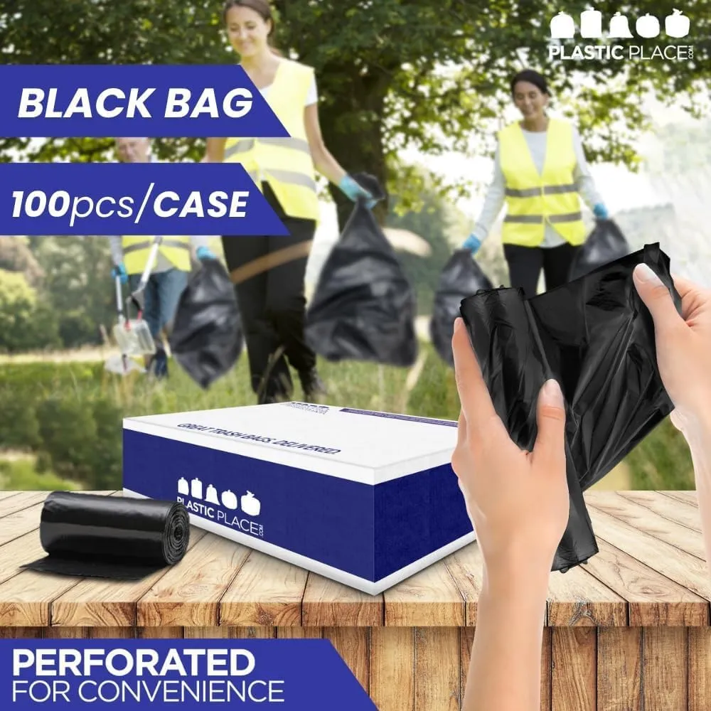 Plasticplace 55-60 Gallon Trash Bags, 1.0 Mil, Black Heavy Duty Garbage Can Liners, 38” x 58”, 100 Count (Pack of 1)