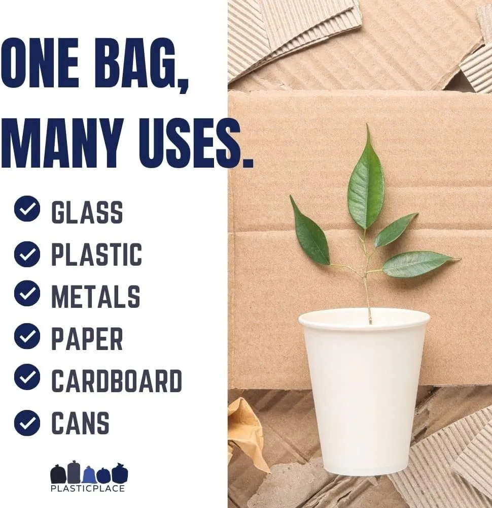Plasticplace 65 Gallon Recycling Trash Bags │1.5 Mil │ Blue Heavy Duty Garbage Can Liners │ 50” x 48” (50 Count)