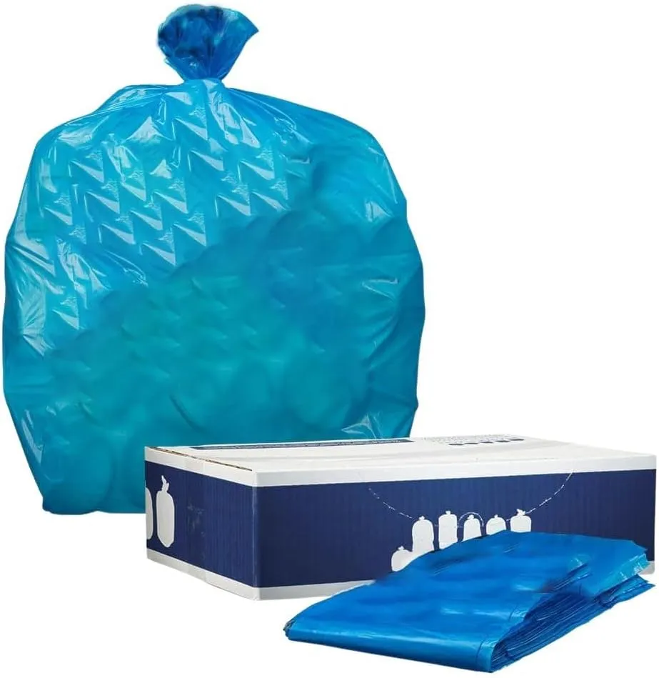 Plasticplace 65 Gallon Recycling Trash Bags │1.5 Mil │ Blue Heavy Duty Garbage Can Liners │ 50” x 48” (50 Count)