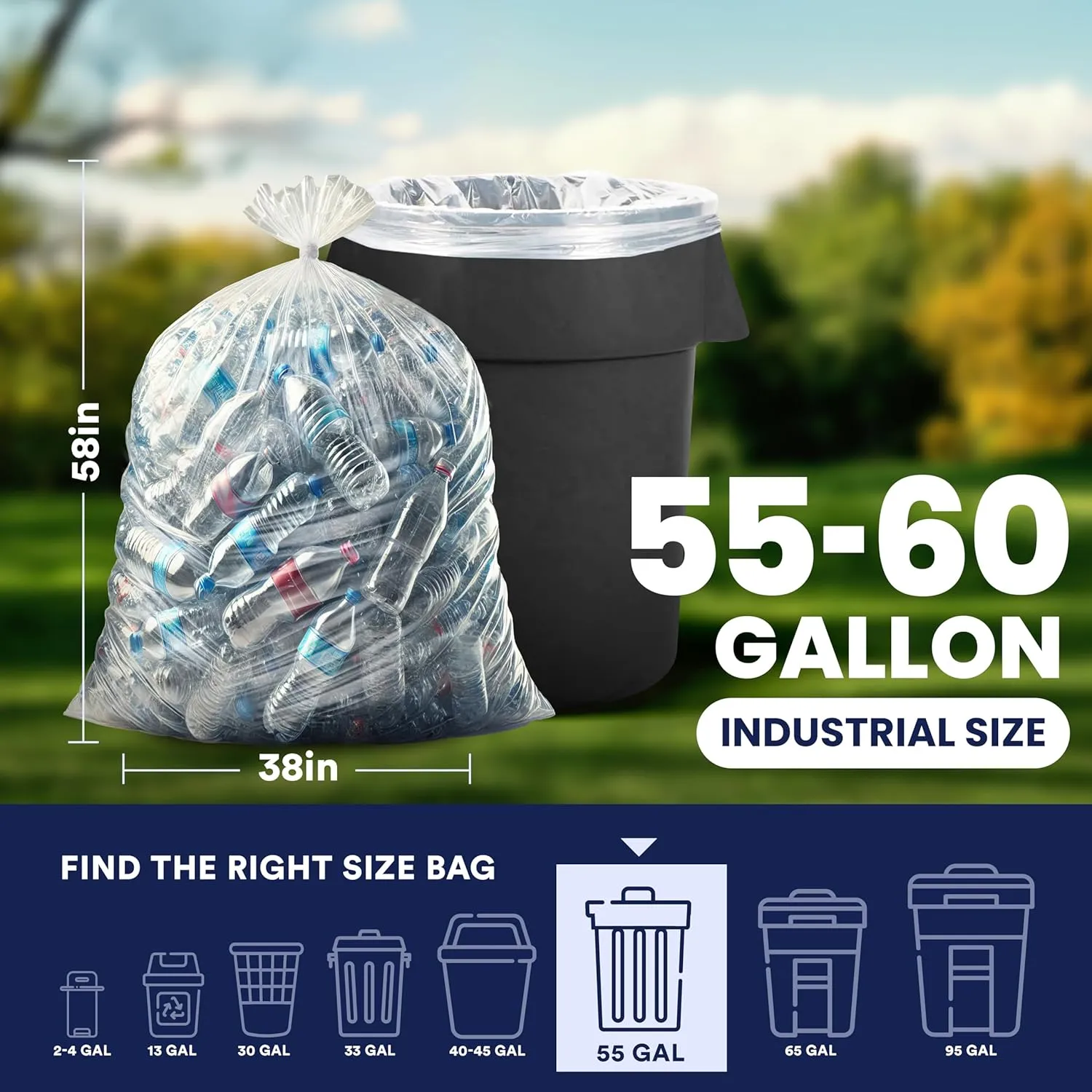 Plasticplace Contractor Trash Bags 55-60 Gallon - 3.0 Mil, Clear Heavy Duty Garbage Bag 38" x 58" (25 Count)