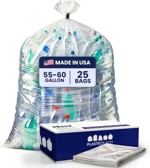 Plasticplace Contractor Trash Bags 55-60 Gallon - 3.0 Mil, Clear Heavy Duty Garbage Bag 38" x 58" (25 Count)