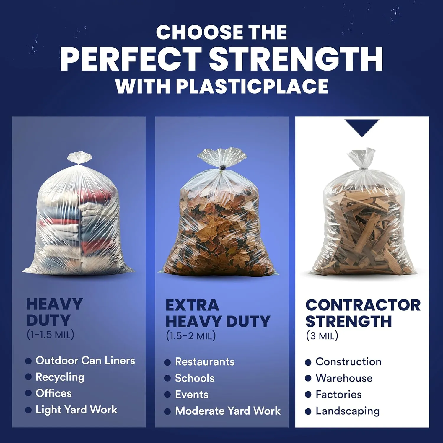 Plasticplace Contractor Trash Bags 55-60 Gallon - 3.0 Mil, Clear Heavy Duty Garbage Bag 38" x 58" (25 Count)