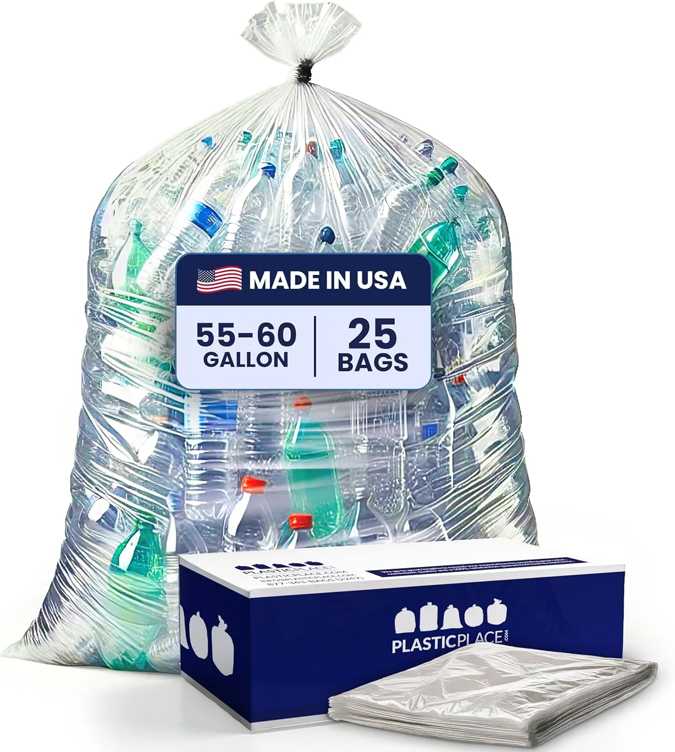 Plasticplace Contractor Trash Bags 55-60 Gallon - 3.0 Mil, Clear Heavy Duty Garbage Bag 38" x 58" (25 Count)