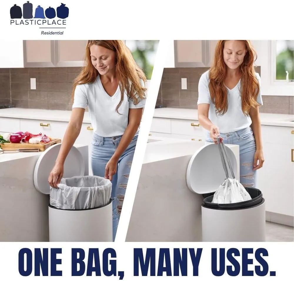 Plasticplace Custom Fit Trash Bags, Compatible with simplehuman Code Q (200 Count) White Drawstring Garbage Liners 13-17 Gallon, 25" x 32.5"