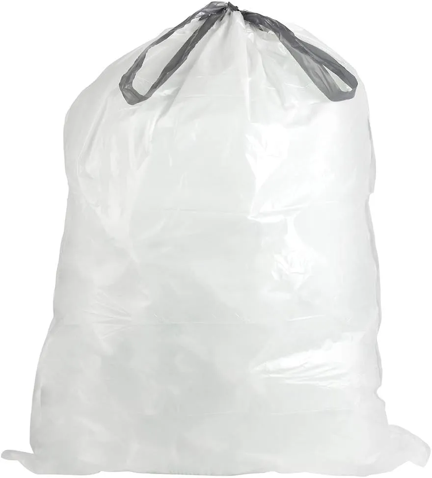 Plasticplace Custom Fit Trash Bags, Compatible with Simplehuman Code R (100 Count) White Drawstring Garbage Liners 2.6 Gallon/ 10 Liter 16.5" x 18"