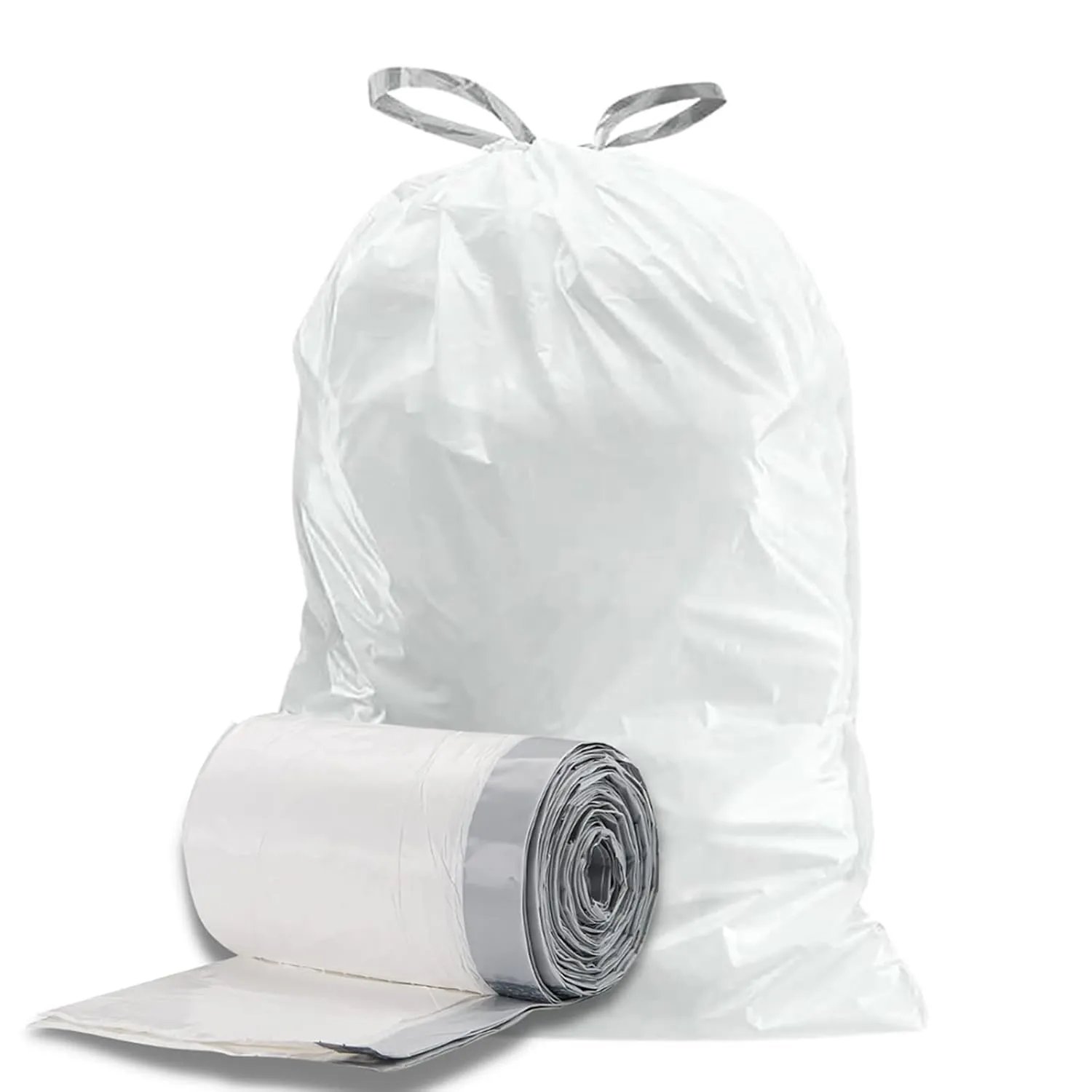 Plasticplace Trash Bags, Compatible with Simplehuman Code H, 8-9 Gallon Trash Can Liners, White Drawstring Garbage Bags, 100 Count Heavy Duty