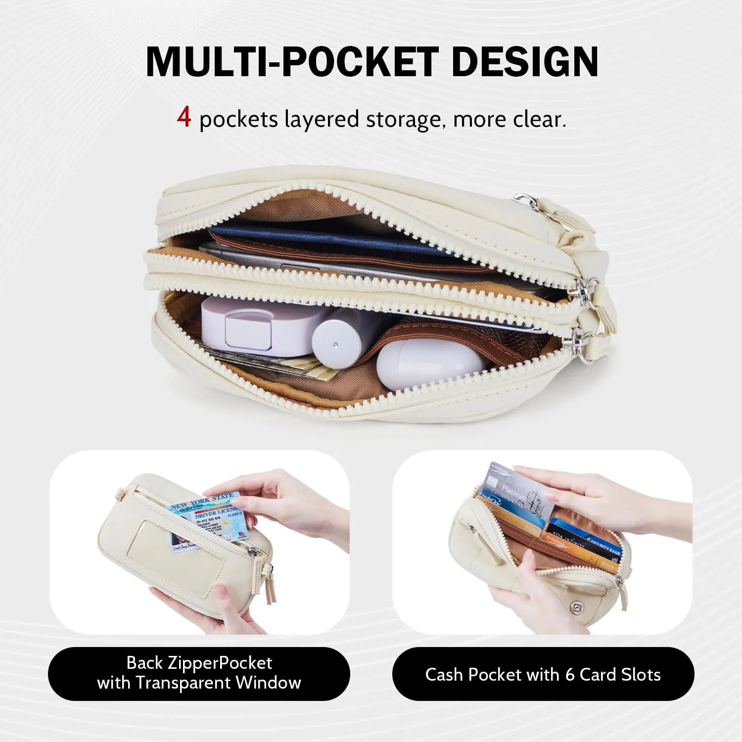 POIUGOYA Small Nylon Crossbody Bags for Women,RFID Wristlet Purse Built in Wallet, 4 Zipper Crossbody Wallet Phone Organizer