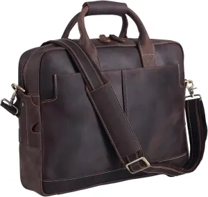 Polare Leather Briefcase for Men Business Travel Messenger Bags 15.6 Inch Laptop Bag YKK Metal Zipper