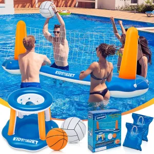 Pool Volleyball Set & Basketball Hoop -120'' Larger Pool Volleyball Net for Inground Includes 2 Balls & 2 Weight Bags, Pool Toys Game for Kids Teens and Adults - Volleyball Court (120 X38 X30 )Medium