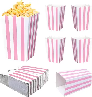 Popcorn Bags for Party (40pk) Paper Popcorn Buckets pink and White Popcorn Bags for Popcorn Machine, Movie Theater Decor Popcorn Container, Carnival Circus Party Popcorn Bowl (40 Boxes small)