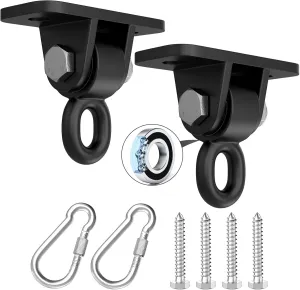 Porch Swing Hanging Kit with Swirl Bearing, Heavy Duty Swing Hangers Outdoor Indoor Ceiling Patio Playground Tree Swingset Hardware Bracket Mounting 2 Set with Snap Hook Screw Washers(Black)