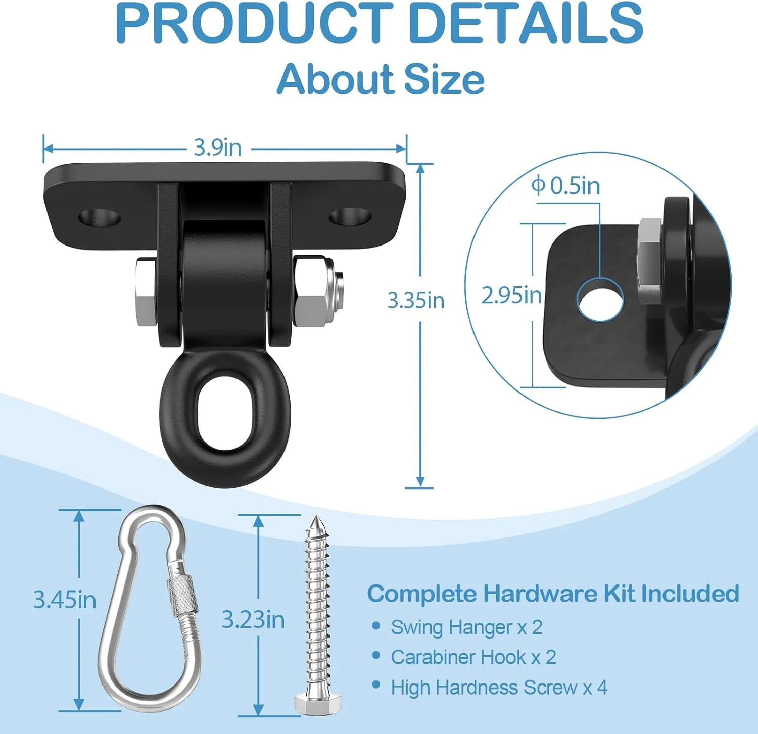 Porch Swing Hanging Kit with Swirl Bearing, Heavy Duty Swing Hangers Outdoor Indoor Ceiling Patio Playground Tree Swingset Hardware Bracket Mounting 2 Set with Snap Hook Screw Washers(Black)