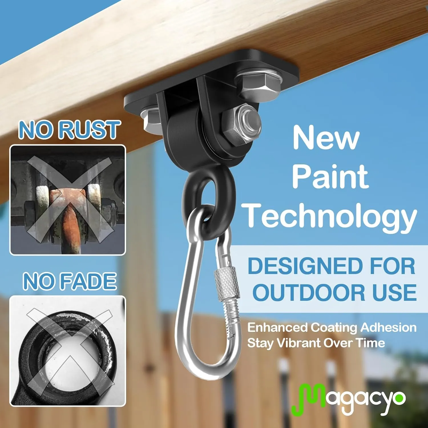 Porch Swing Hanging Kit with Swirl Bearing, Heavy Duty Swing Hangers Outdoor Indoor Ceiling Patio Playground Tree Swingset Hardware Bracket Mounting 2 Set with Snap Hook Screw Washers(Black)