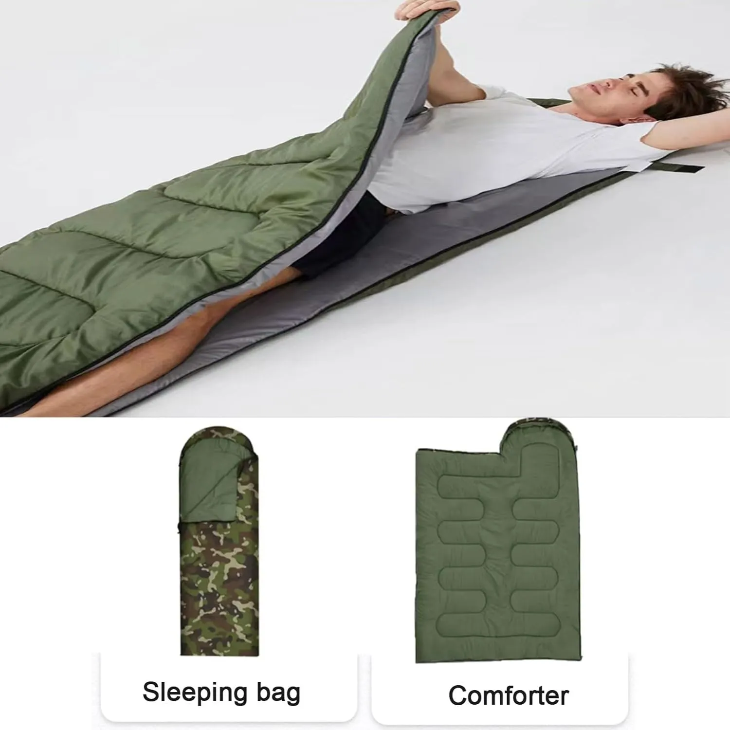 Portable Camping Sleeping Bag, 4 Seasons Cold Warm Weather Waterproof Lightweight with Compression Bag Camping Gear(Black,0.7kg)