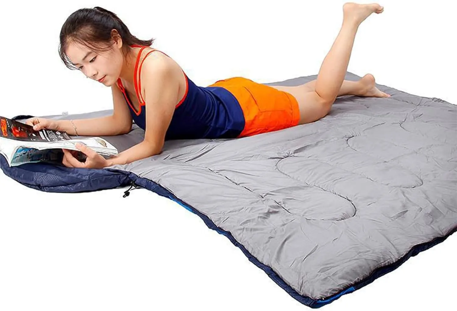 Portable Camping Sleeping Bag, 4 Seasons Cold Warm Weather Waterproof Lightweight with Compression Bag Camping Gear(Black,0.7kg)