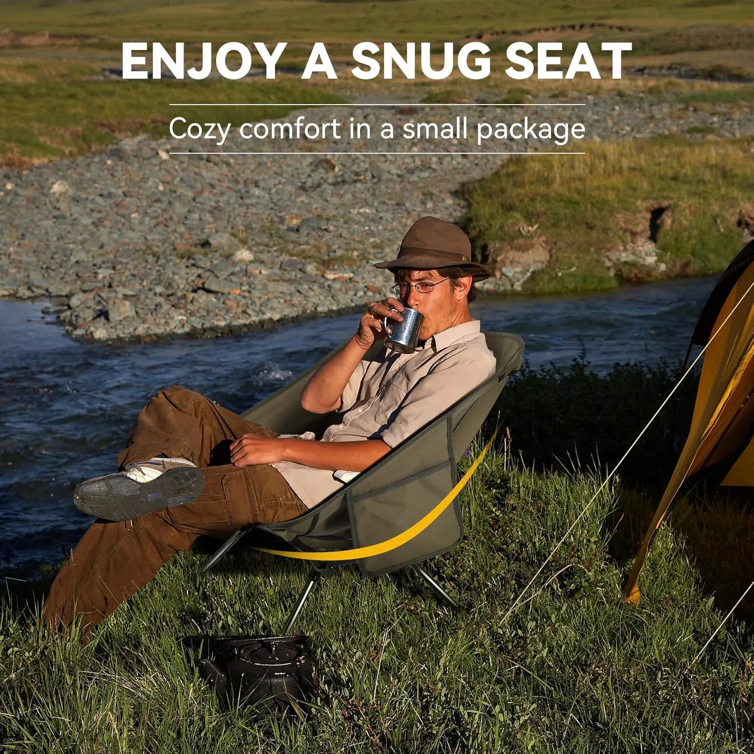 Portable High Back Camping Chair, Support Heavy Duty 440 lbs, Lightweight Folding Chair with Adjustable Pillow for Hiking, Beach, Backpacking