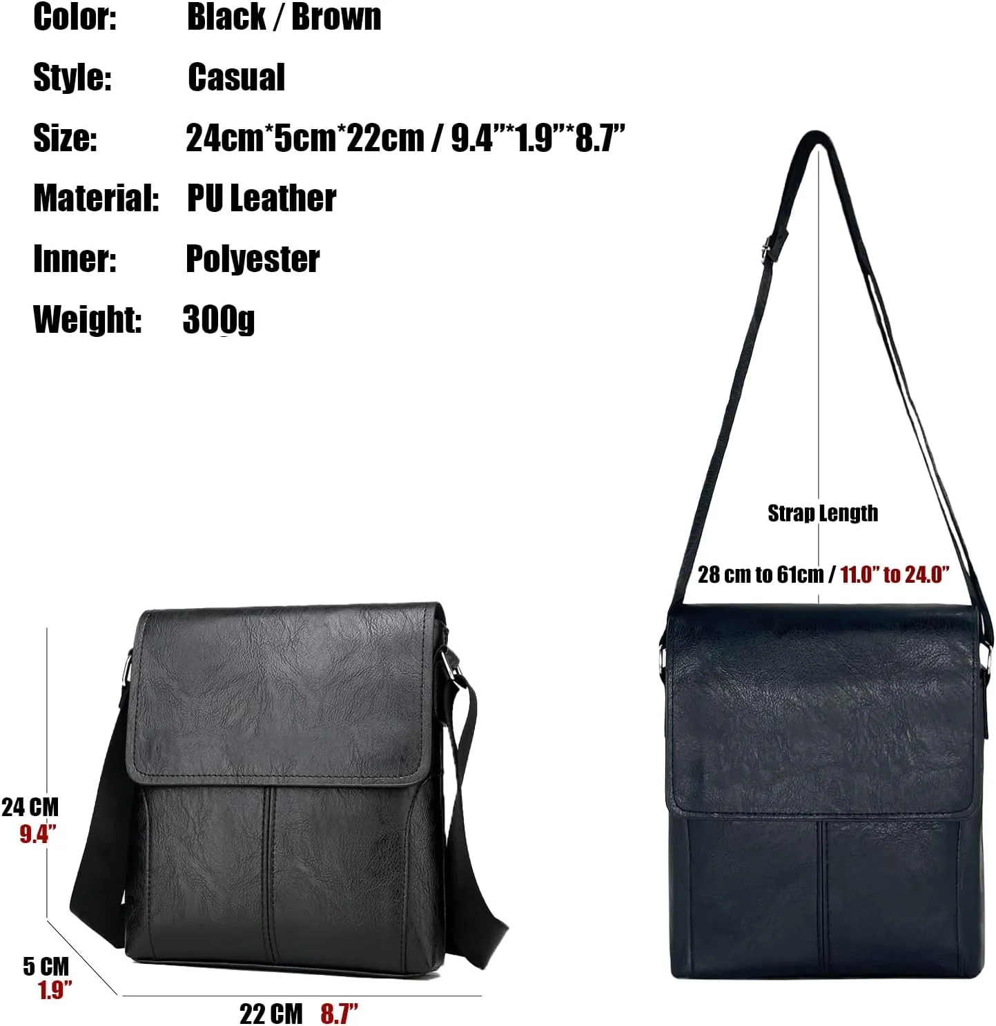 PORT&LOTUS Messenger Bags for Men - Small PU Leather Crossbody Bags