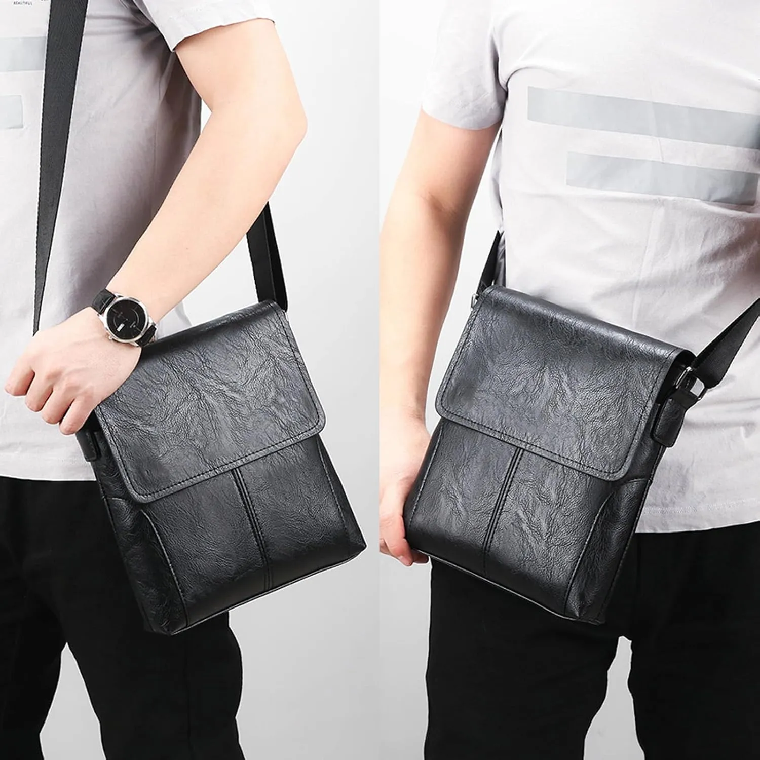 PORT&LOTUS Messenger Bags for Men - Small PU Leather Crossbody Bags