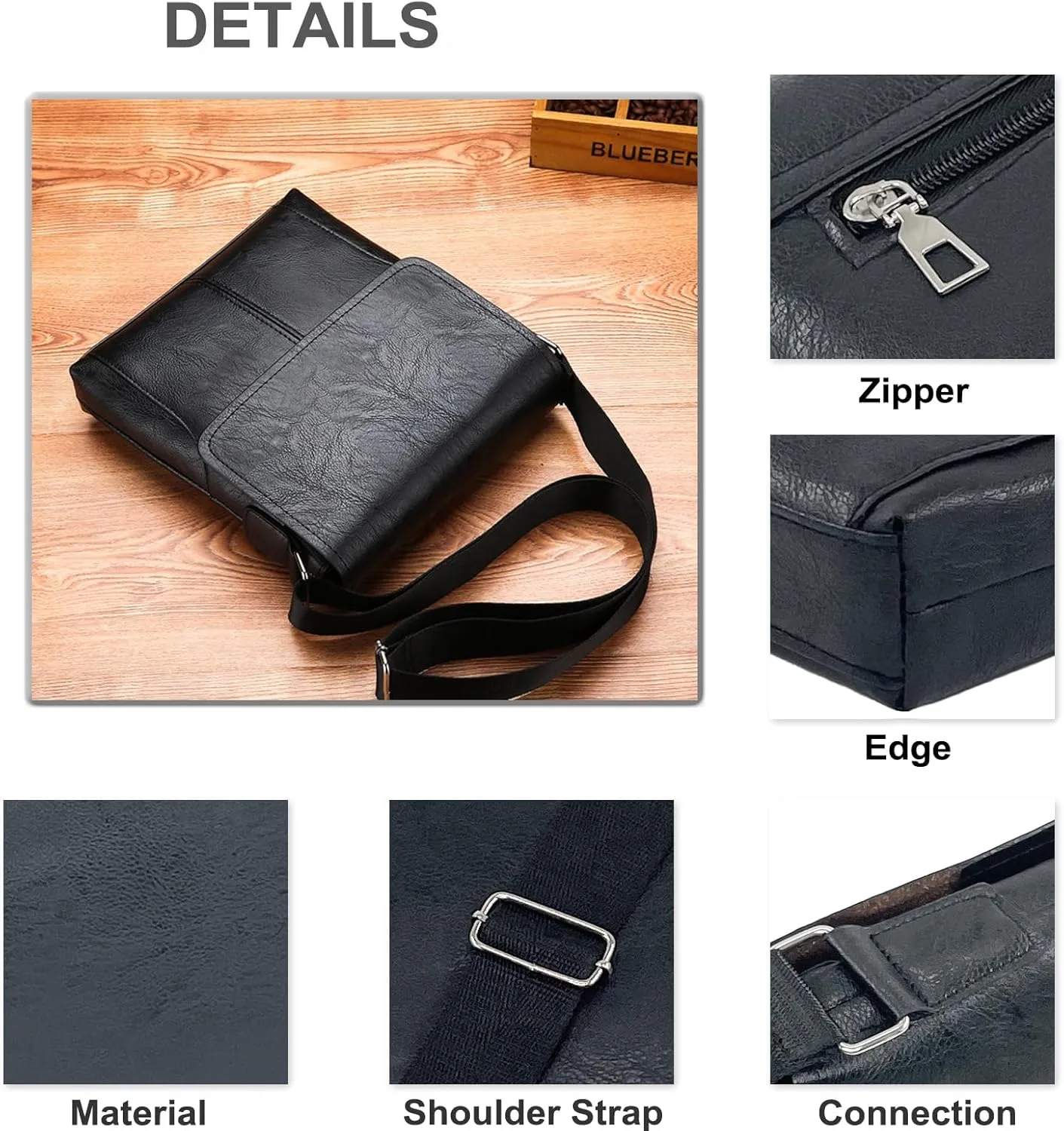 PORT&LOTUS Messenger Bags for Men - Small PU Leather Crossbody Bags
