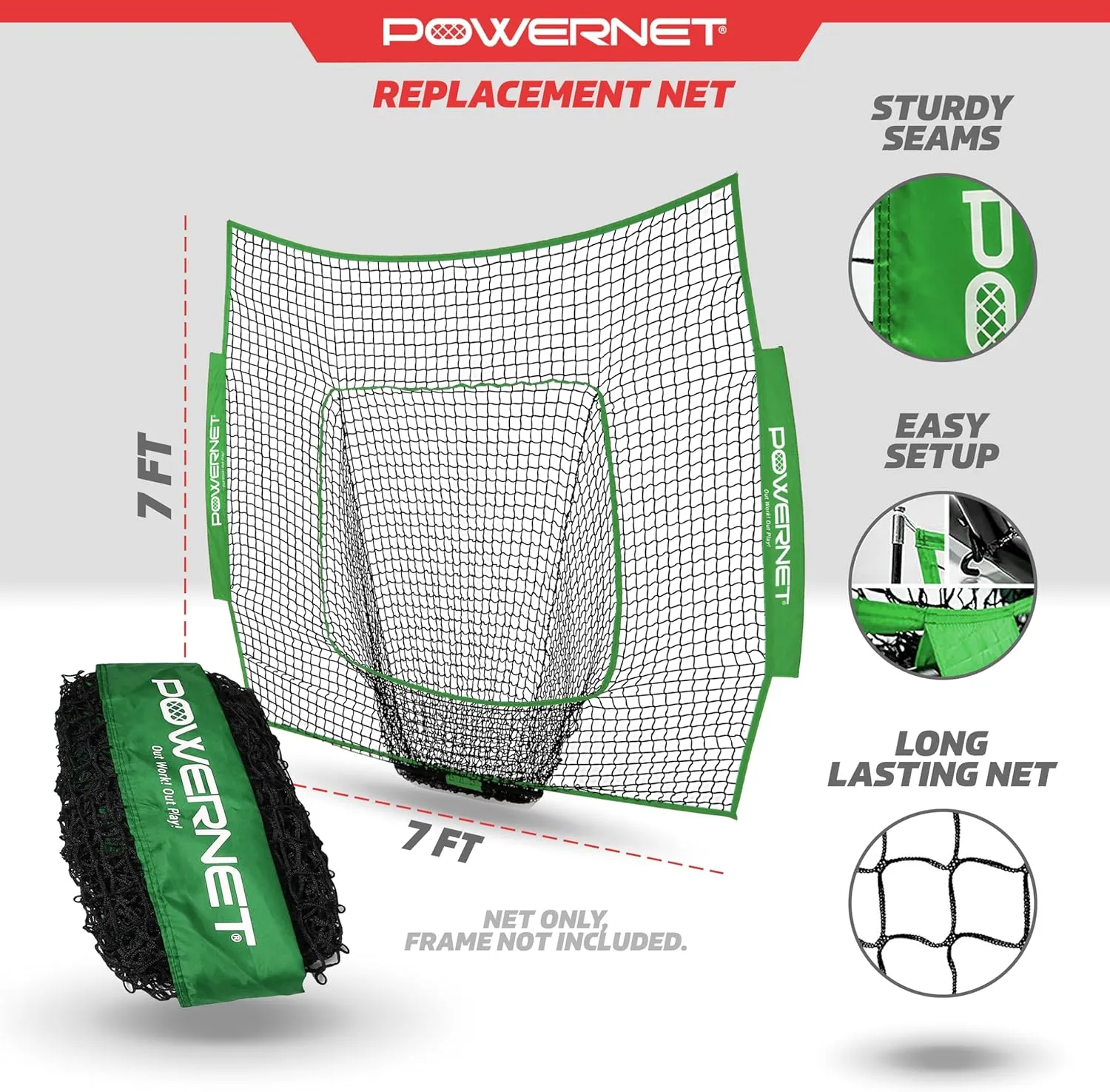 PowerNet 7x7 FT Baseball & Softball Net Replacement Parts, Replace 7x7 FT Frame, Net Only or Carry Bag, Metal Frame and Fiberglass Poles, Durable Nets & Bags Available in Team Colors