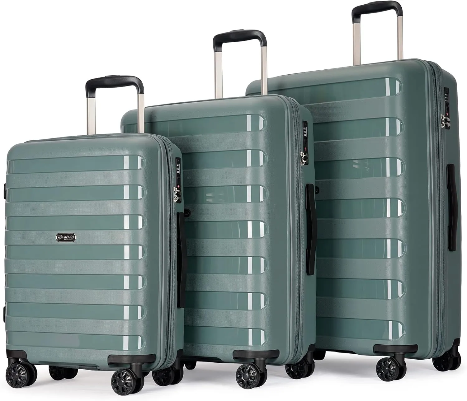 PP material 3-piece expandable luggage sets with Spinner Wheels， Suitcase with TSA Lock，Large Luggage for Family Travel carry on 20/24/28，Dark green color
