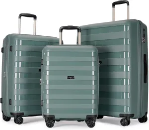 PP material 3-piece expandable luggage sets with Spinner Wheels， Suitcase with TSA Lock，Large Luggage for Family Travel carry on 20/24/28，Dark green color