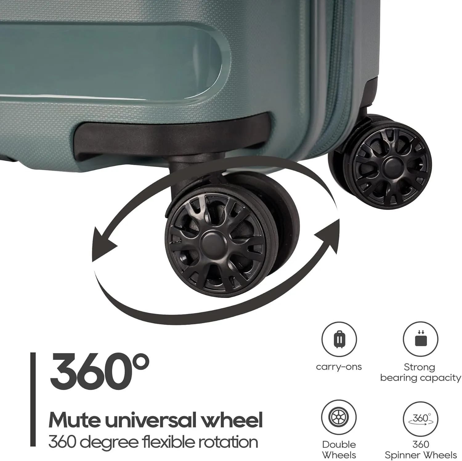 PP material 3-piece expandable luggage sets with Spinner Wheels， Suitcase with TSA Lock，Large Luggage for Family Travel carry on 20/24/28，Dark green color
