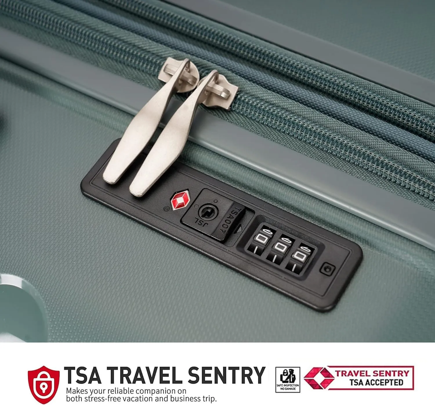 PP material 3-piece expandable luggage sets with Spinner Wheels， Suitcase with TSA Lock，Large Luggage for Family Travel carry on 20/24/28，Dark green color