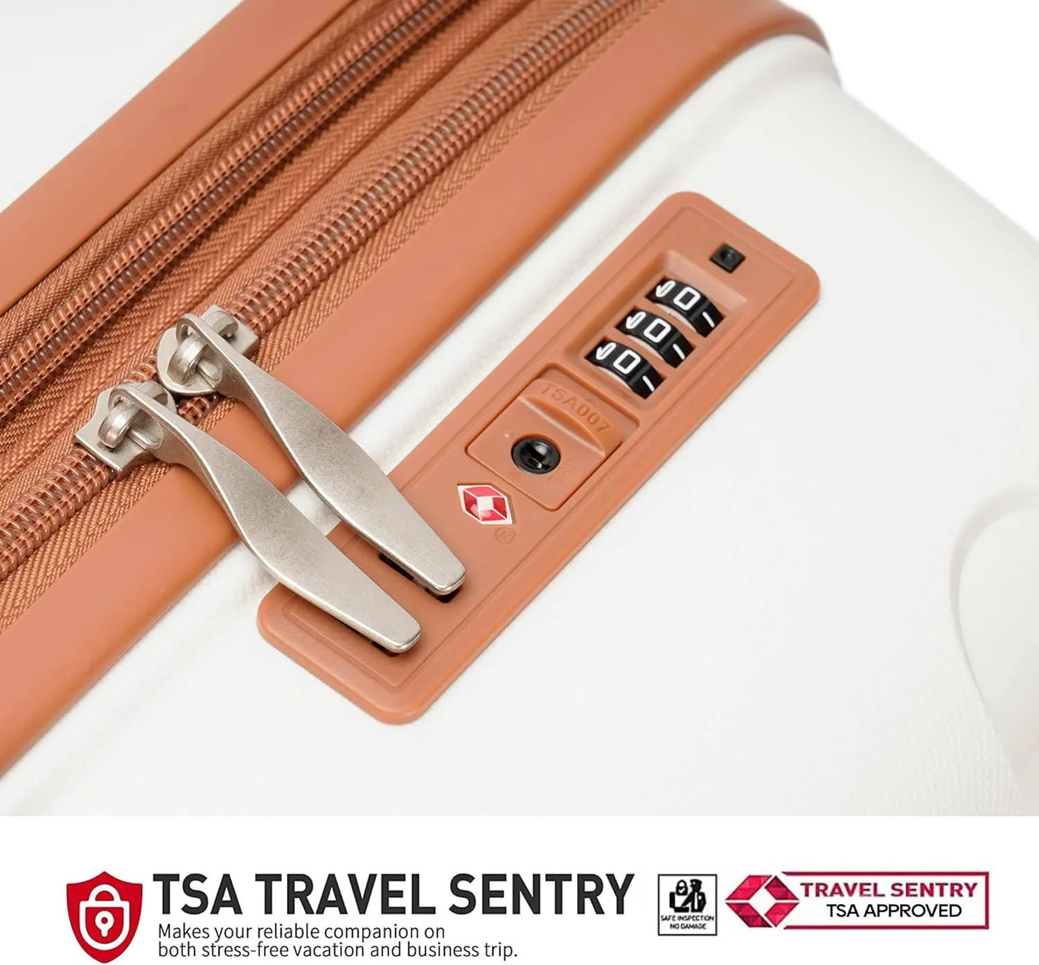 PP material 3-piece expandable luggage sets with Spinner Wheels， Suitcase with TSA Lock，Large Luggage for Family Travel carry on 20/24/28，White & Brown color
