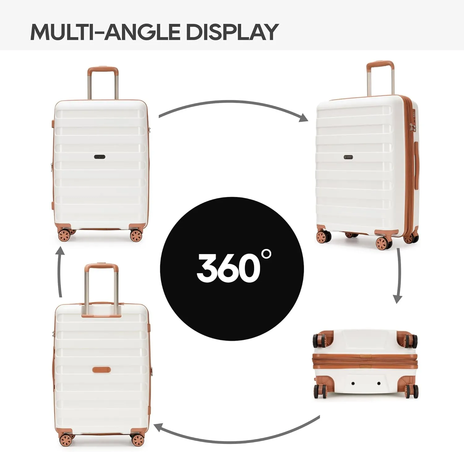 PP material 3-piece expandable luggage sets with Spinner Wheels， Suitcase with TSA Lock，Large Luggage for Family Travel carry on 20/24/28，White & Brown color