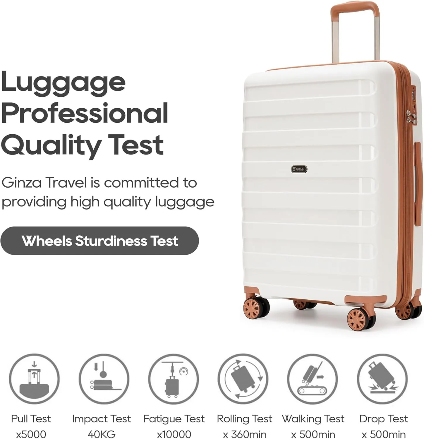 PP material 3-piece expandable luggage sets with Spinner Wheels， Suitcase with TSA Lock，Large Luggage for Family Travel carry on 20/24/28，White & Brown color
