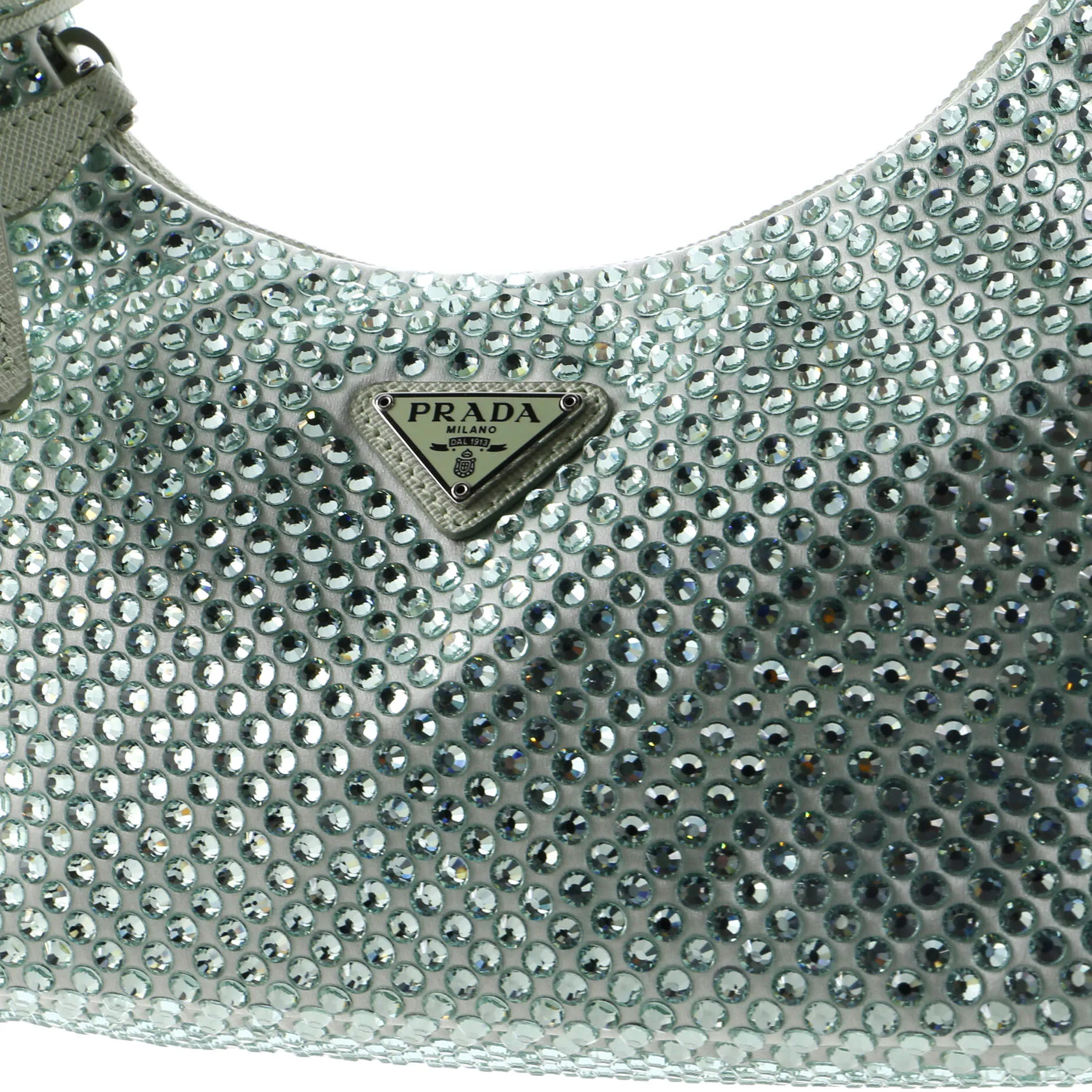 Prada Re-Edition 2000 Hobo Crystal Embellished Satin Mini