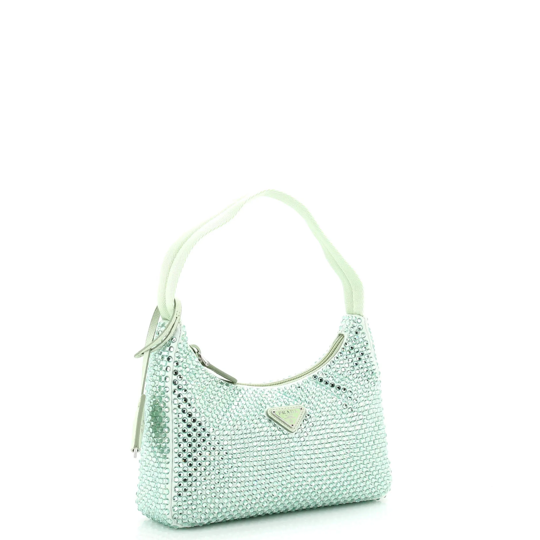 Prada Re-Edition 2000 Hobo Crystal Embellished Satin Mini