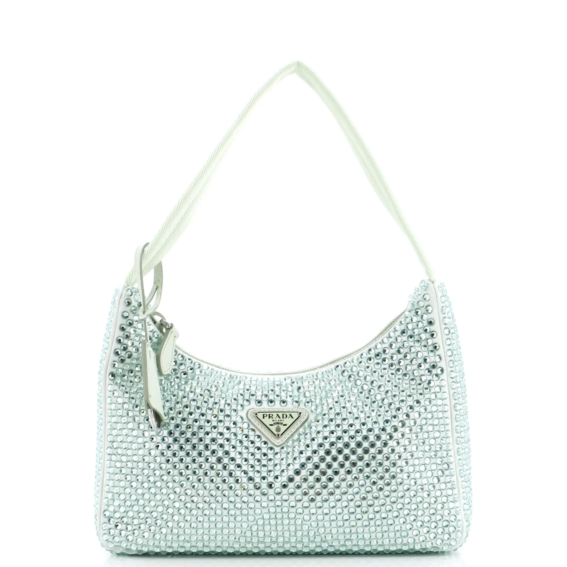 Prada Re-Edition 2000 Hobo Crystal Embellished Satin Mini