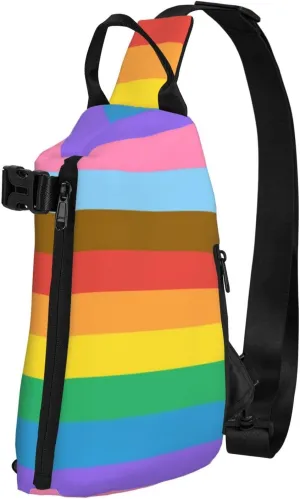 Progress Pride Flag Rainbow Colours Sling Bag For Women Casual Crossbody Backpack Shoulder Bag Chest Bag Daypack For Hiking Sports