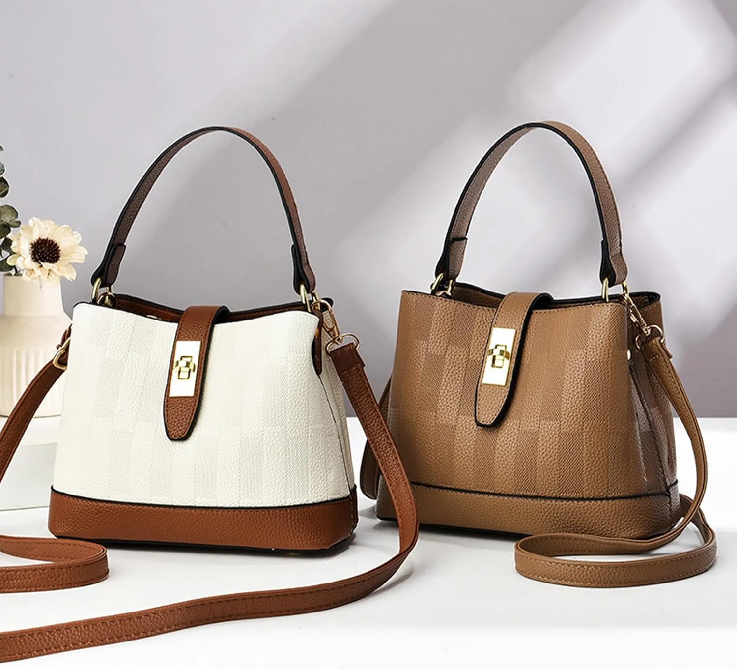 PU Leather Shoulder Bag for Women Elegant Handbag Ladies Crossbody Bag Retro Messenger Bag Waterproof Top-handle Bag