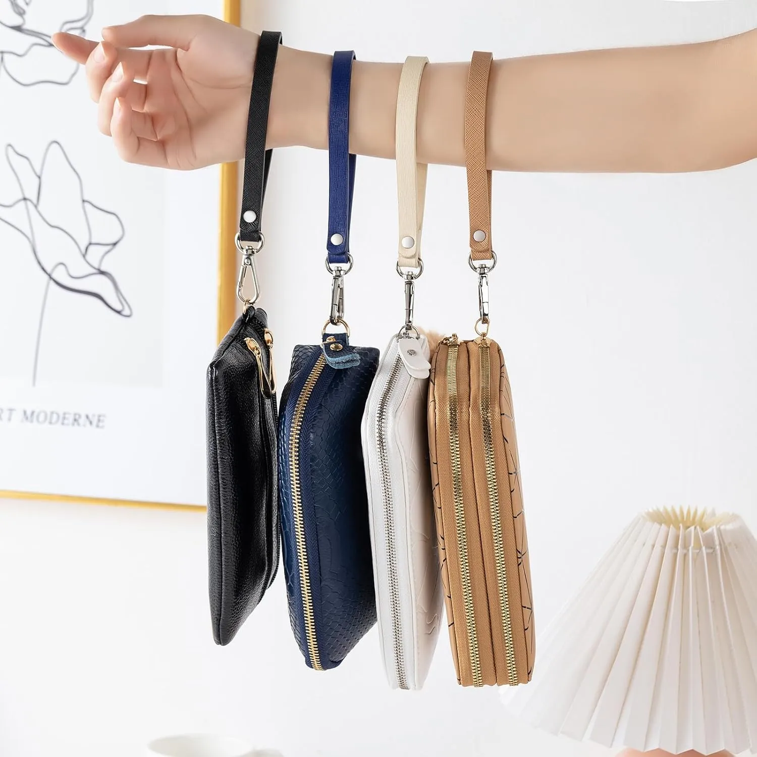 PU Leather Wrist Strap KeyChain Strap with Cross Patterned Clutch Bag Accessory Hand Strap Replacement for Handbag
