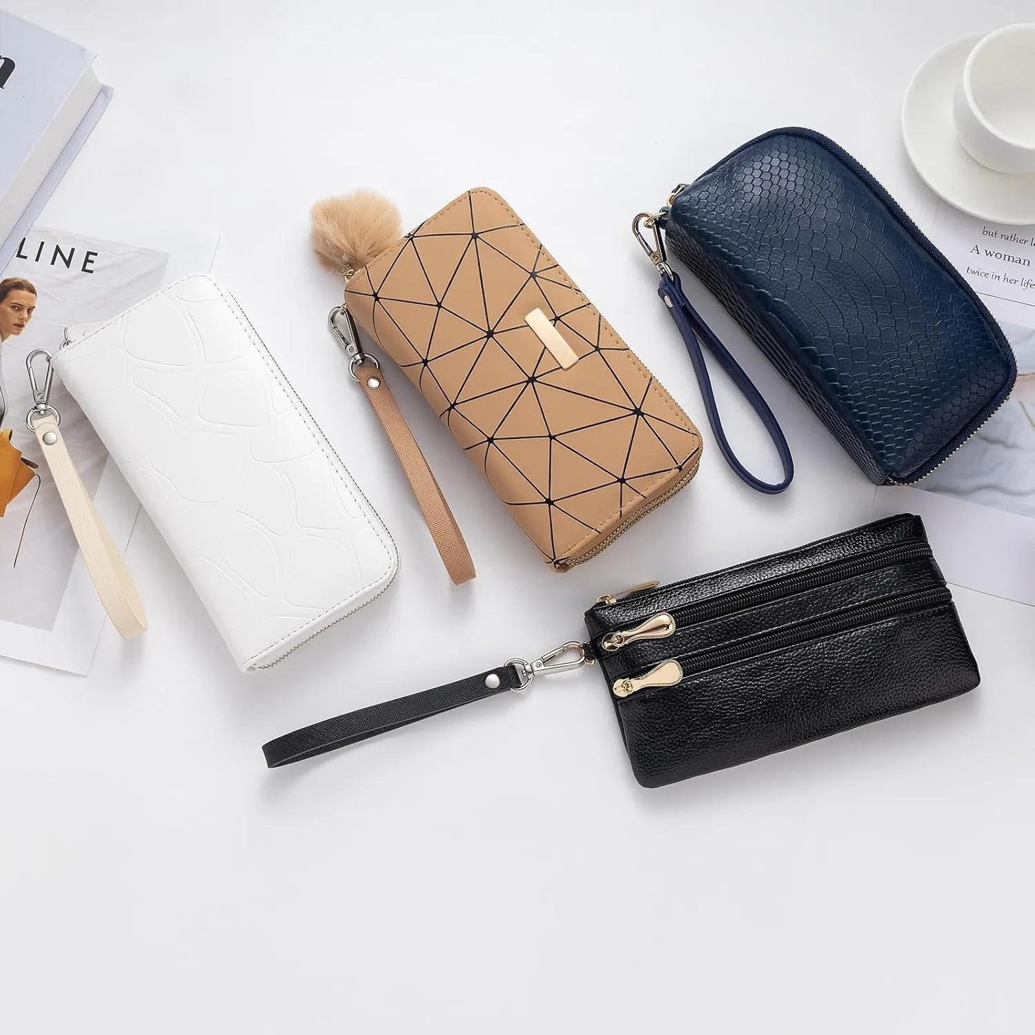 PU Leather Wrist Strap KeyChain Strap with Cross Patterned Clutch Bag Accessory Hand Strap Replacement for Handbag