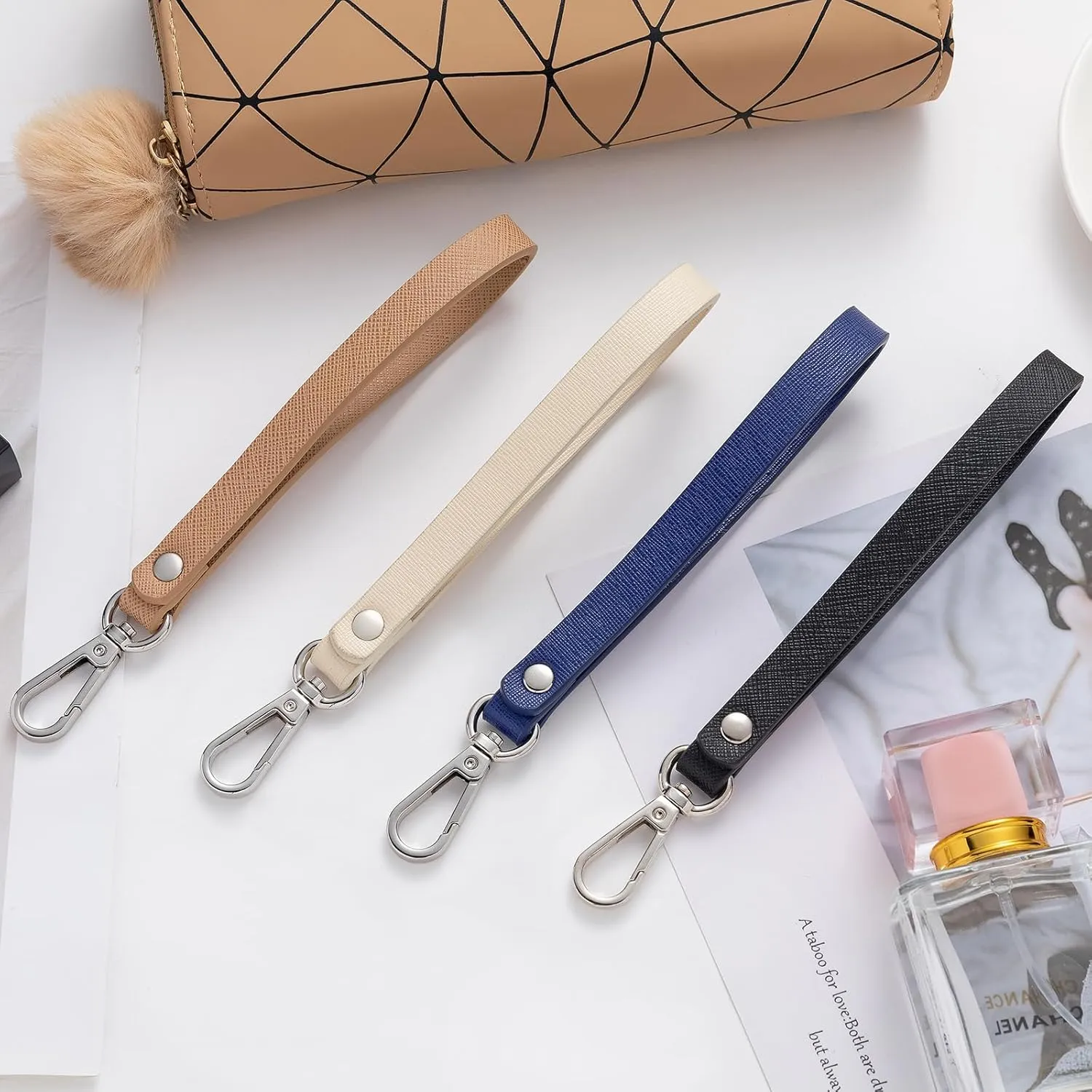 PU Leather Wrist Strap KeyChain Strap with Cross Patterned Clutch Bag Accessory Hand Strap Replacement for Handbag