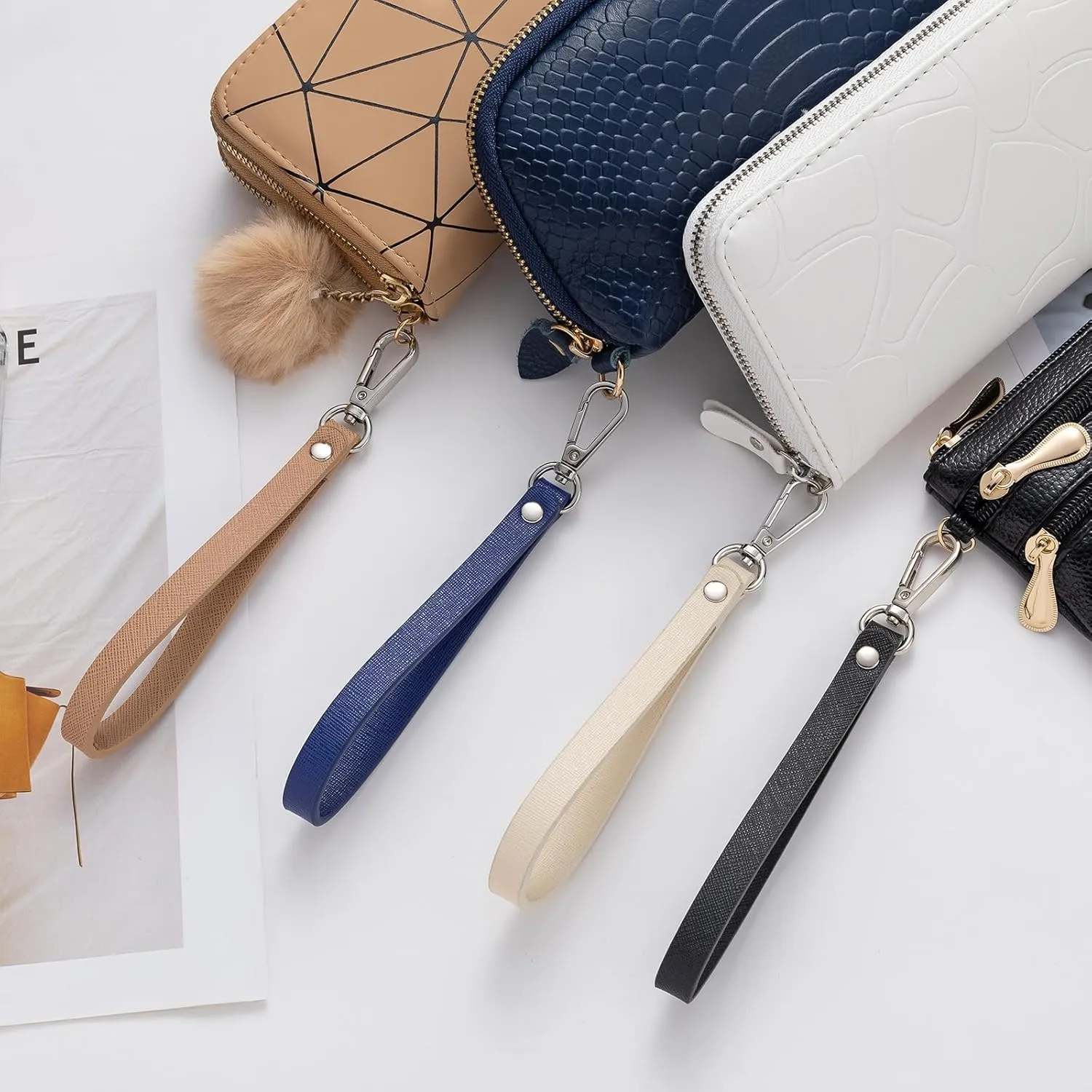 PU Leather Wrist Strap KeyChain Strap with Cross Patterned Clutch Bag Accessory Hand Strap Replacement for Handbag