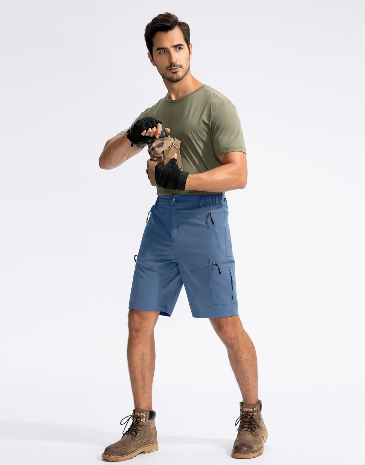 Pudolla Men's Hiking Cargo Shorts 9" Lightweight Outdoor Work Shorts for Men Travel Golf Camping Casual with 5 Zipper Pockets
