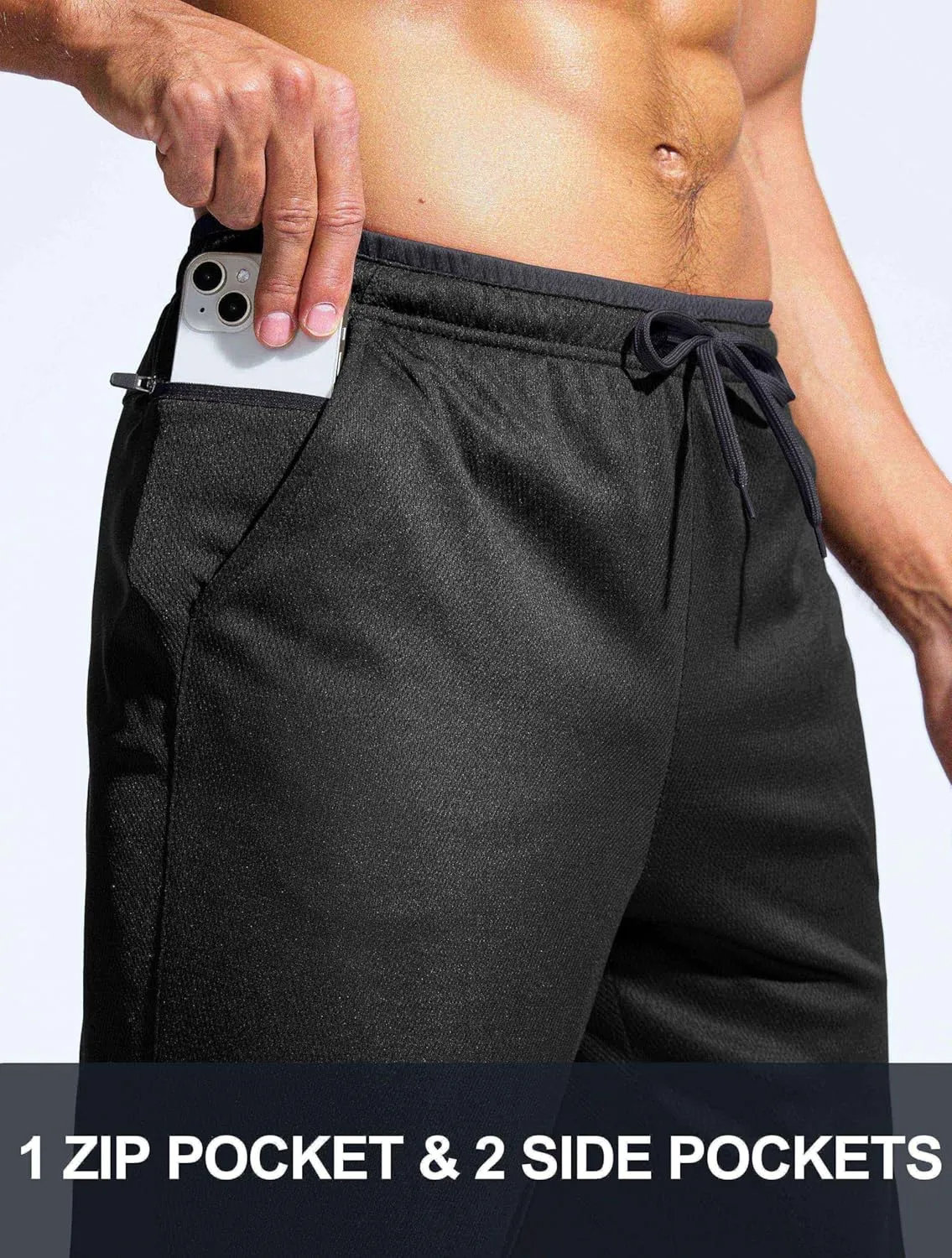 Pudolla Men's Lightweight Mesh Sweatpants Loose Fit Open Bottom Athletic Workout Gym Pants with Zipper Pockets