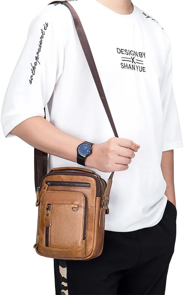 Pundarika Genuine Leather Men's Shoulder Bag - Briefcase Handbag, Crossbody Messenger Bag