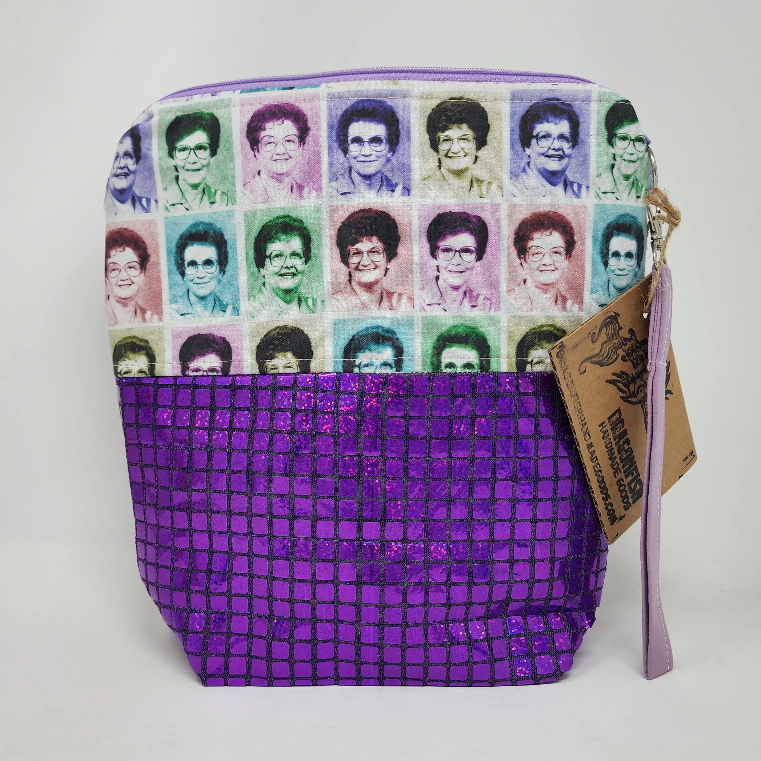 Purple Mirrored Sequin Remnant   Rainbow Lunch Ladies 10x11 Project Bag - hand-dyed
